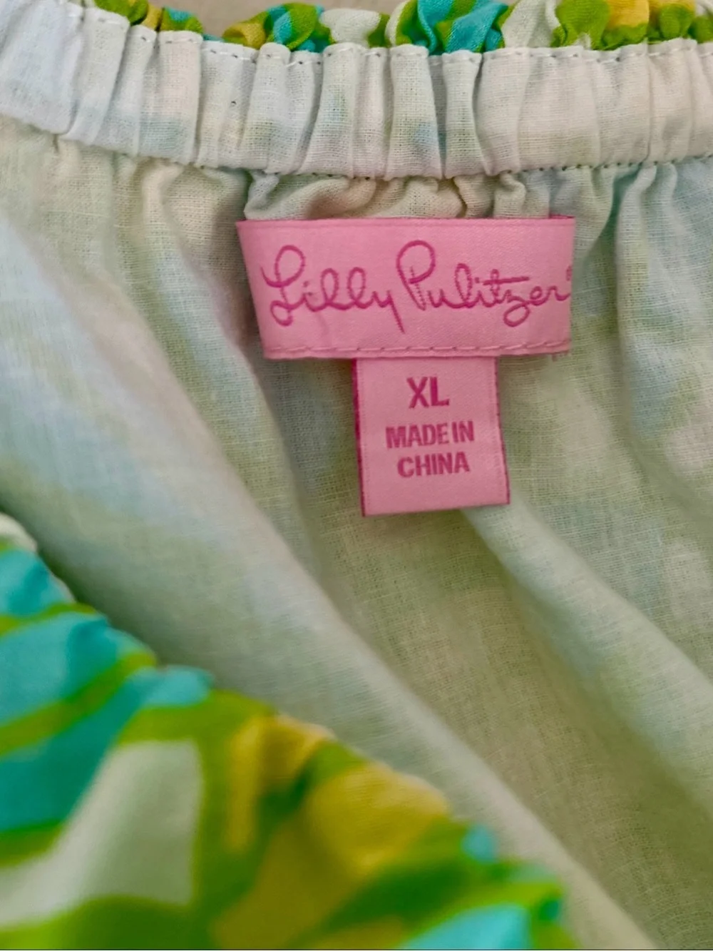 SOLD LILLY PULITZER Yellow Green On The Half Shell Ruffled Strapless Dress SOLD - Picture 7 of 8